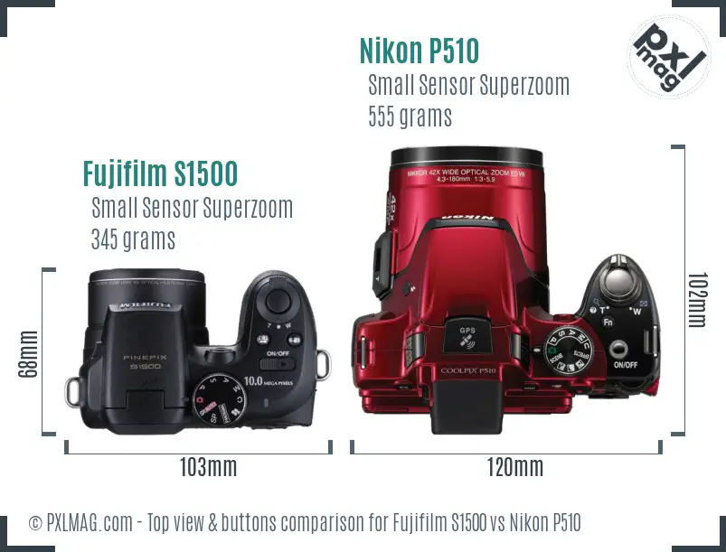 Fujifilm S1500 vs Nikon P510 top view buttons comparison