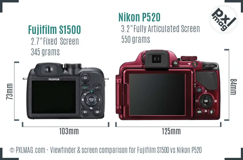 Fujifilm S1500 vs Nikon P520 Screen and Viewfinder comparison