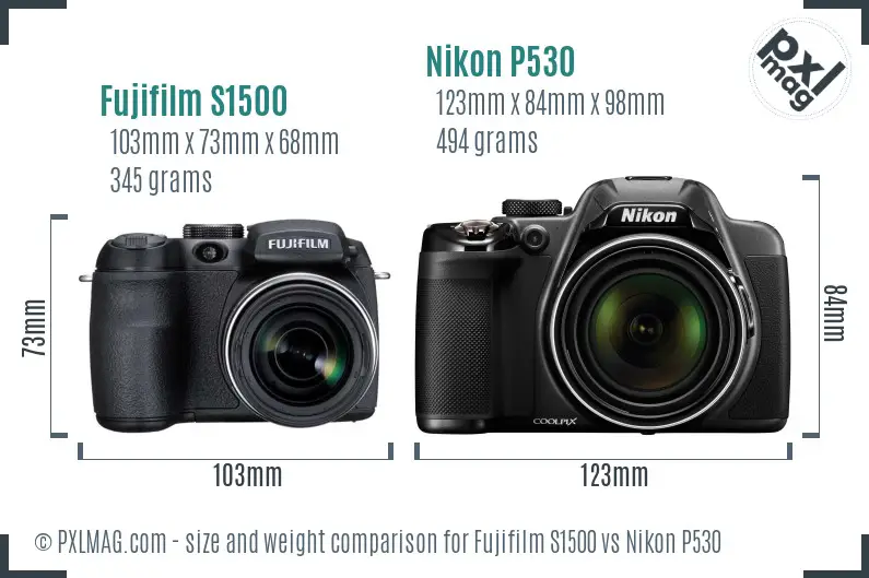 Fujifilm S1500 vs Nikon P530 size comparison