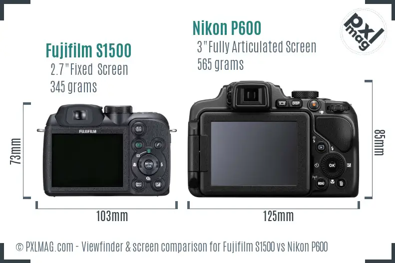 Fujifilm S1500 vs Nikon P600 Screen and Viewfinder comparison