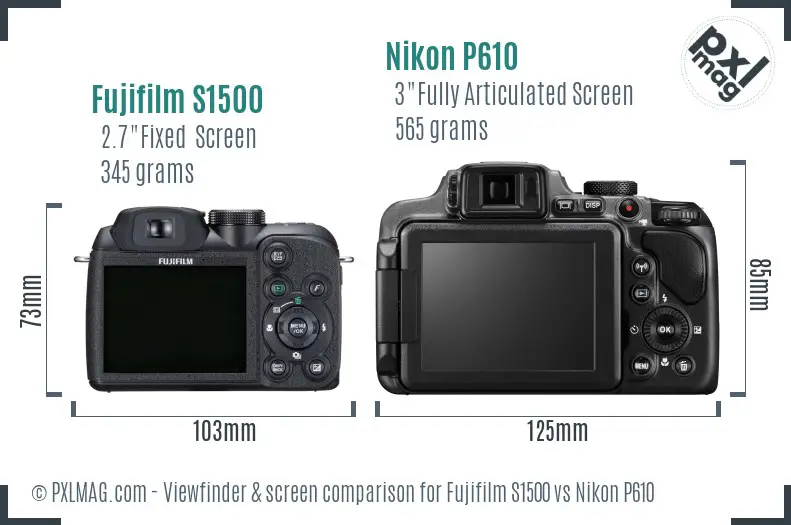 Fujifilm S1500 vs Nikon P610 Screen and Viewfinder comparison
