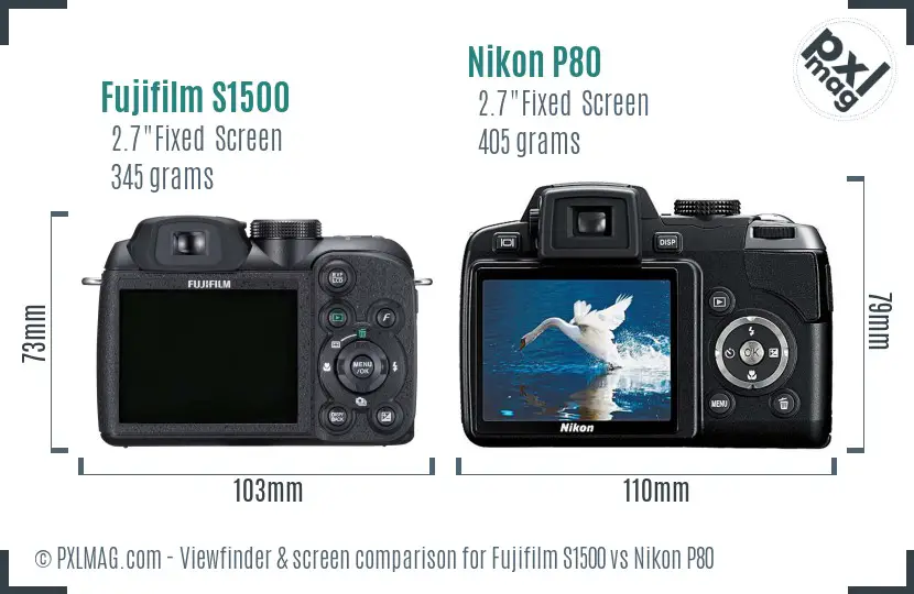 Fujifilm S1500 vs Nikon P80 Screen and Viewfinder comparison