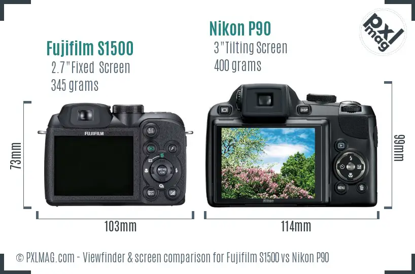 Fujifilm S1500 vs Nikon P90 Screen and Viewfinder comparison