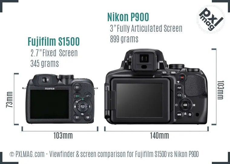 Fujifilm S1500 vs Nikon P900 Screen and Viewfinder comparison