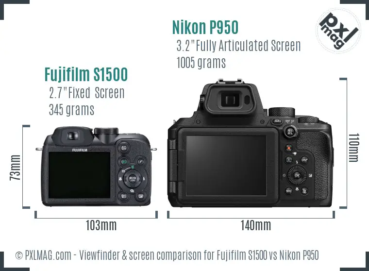 Fujifilm S1500 vs Nikon P950 Screen and Viewfinder comparison