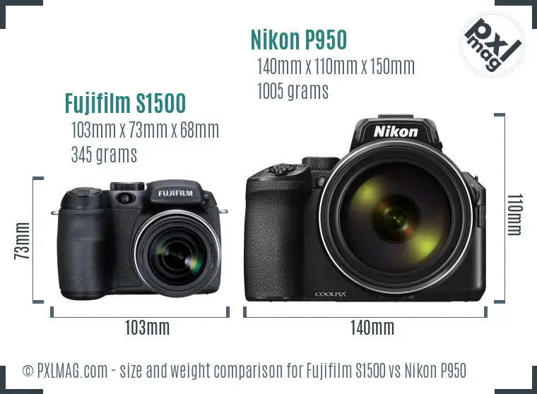 Fujifilm S1500 vs Nikon P950 size comparison