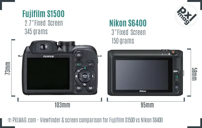Fujifilm S1500 vs Nikon S6400 Screen and Viewfinder comparison