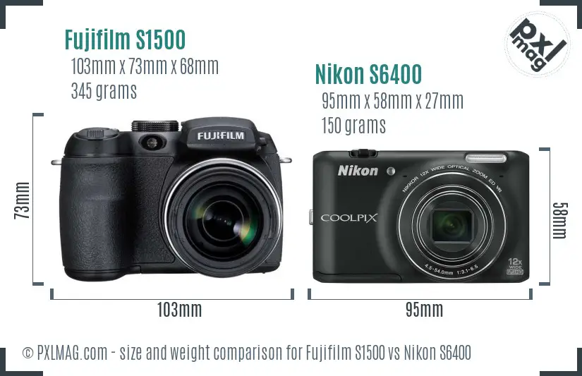Fujifilm S1500 vs Nikon S6400 size comparison