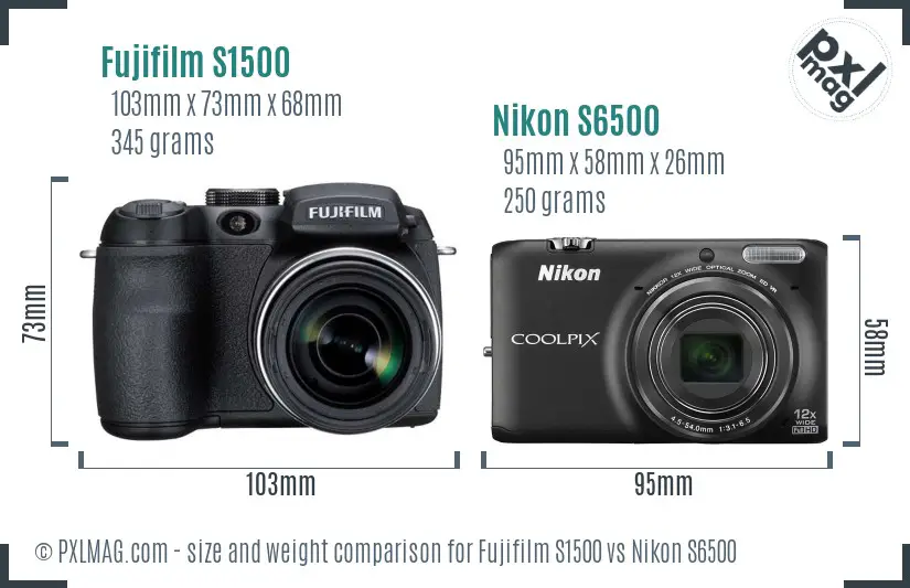 Fujifilm S1500 vs Nikon S6500 size comparison