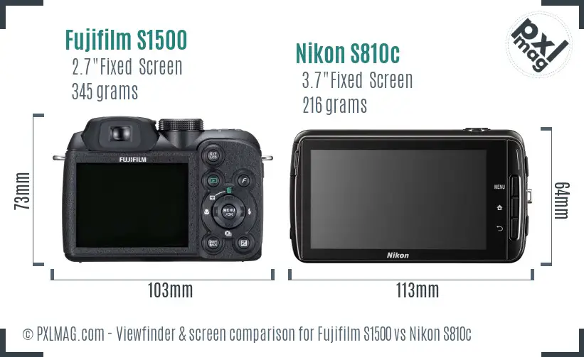 Fujifilm S1500 vs Nikon S810c Screen and Viewfinder comparison