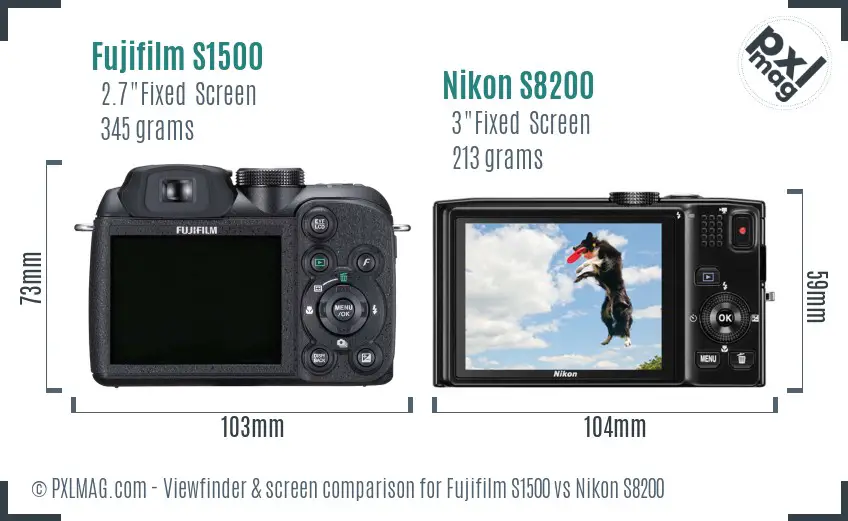 Fujifilm S1500 vs Nikon S8200 Screen and Viewfinder comparison