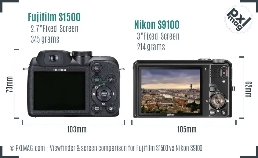 Fujifilm S1500 vs Nikon S9100 Screen and Viewfinder comparison
