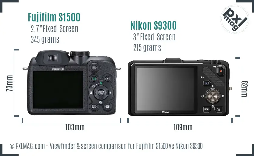 Fujifilm S1500 vs Nikon S9300 Screen and Viewfinder comparison