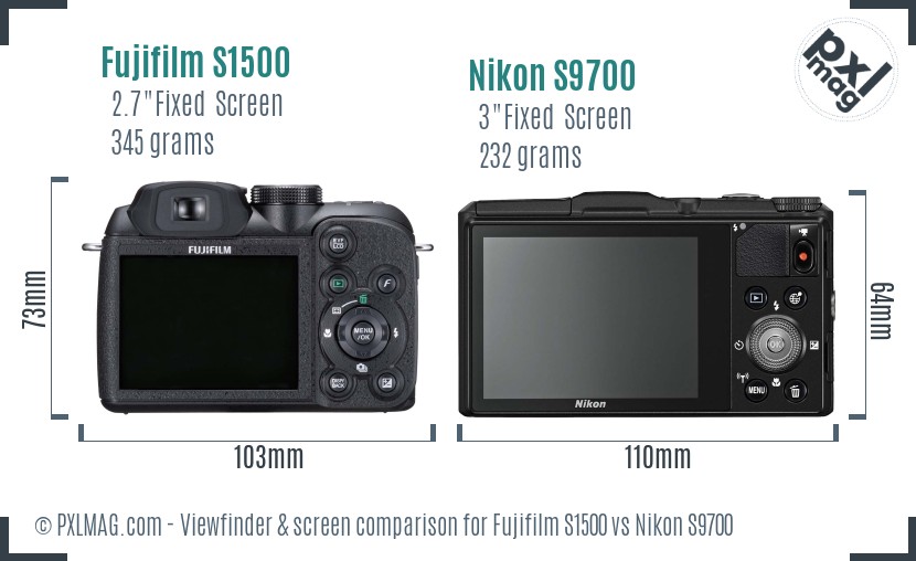Fujifilm S1500 vs Nikon S9700 Screen and Viewfinder comparison