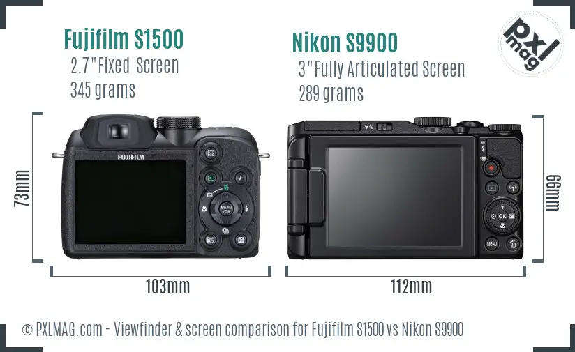 Fujifilm S1500 vs Nikon S9900 Screen and Viewfinder comparison