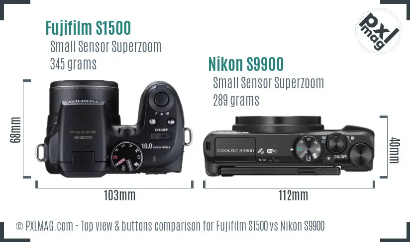 Fujifilm S1500 vs Nikon S9900 top view buttons comparison