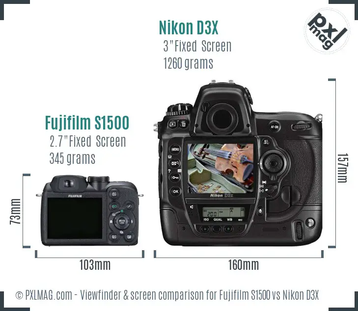 Fujifilm S1500 vs Nikon D3X Screen and Viewfinder comparison