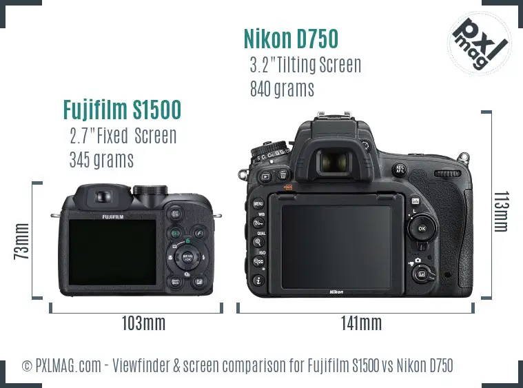 Fujifilm S1500 vs Nikon D750 Screen and Viewfinder comparison