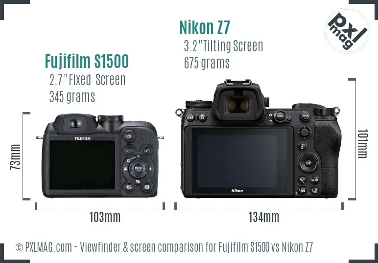 Fujifilm S1500 vs Nikon Z7 Screen and Viewfinder comparison