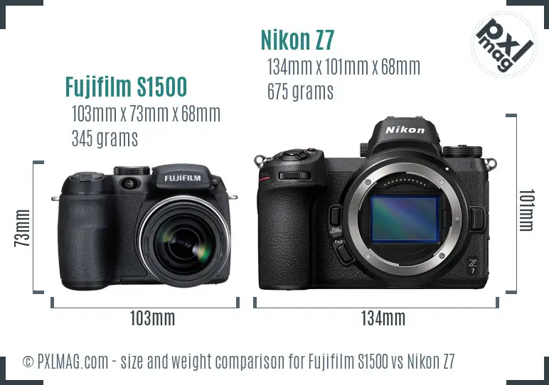 Fujifilm S1500 vs Nikon Z7 size comparison