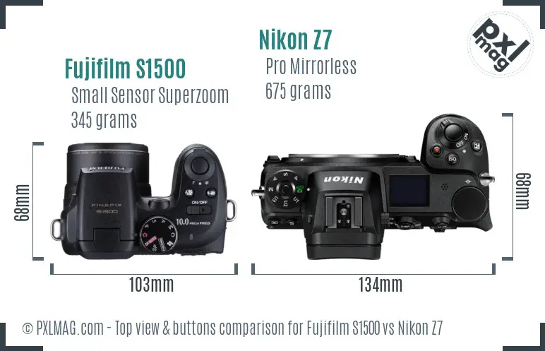 Fujifilm S1500 vs Nikon Z7 top view buttons comparison