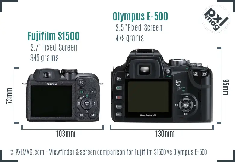 Fujifilm S1500 vs Olympus E-500 Screen and Viewfinder comparison Fujifilm S1500 vs Olympus E-500 Screen and Viewfinder comparison