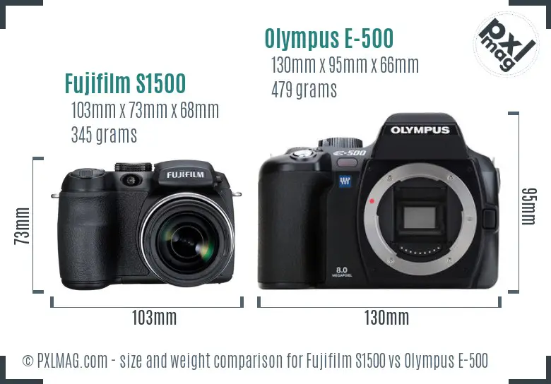 Fujifilm S1500 vs Olympus E-500 size comparison Fujifilm S1500 vs Olympus E-500 size comparison
