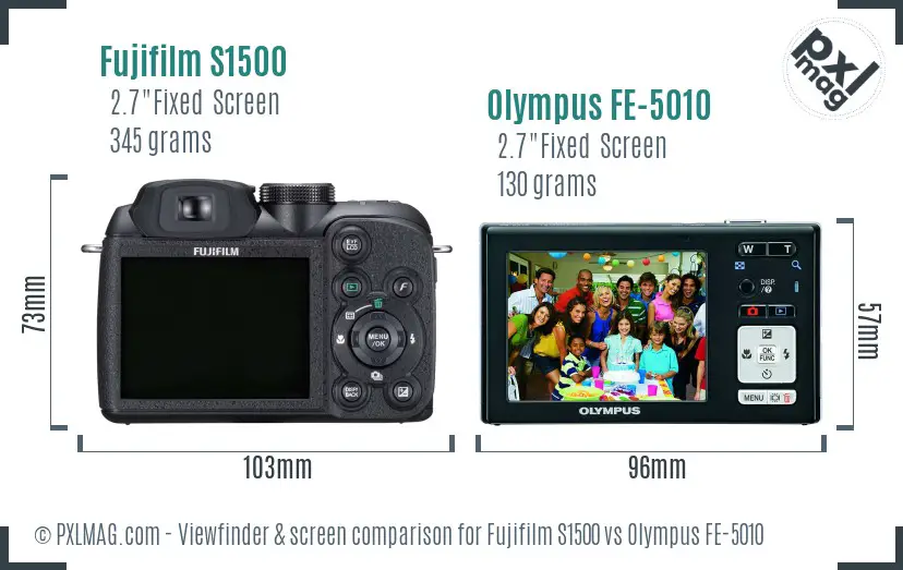 Fujifilm S1500 vs Olympus FE-5010 Screen and Viewfinder comparison