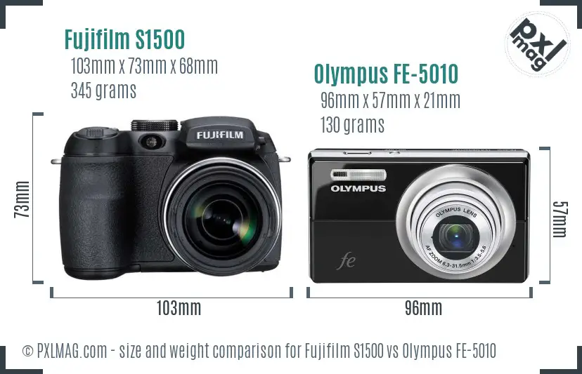 Fujifilm S1500 vs Olympus FE-5010 size comparison