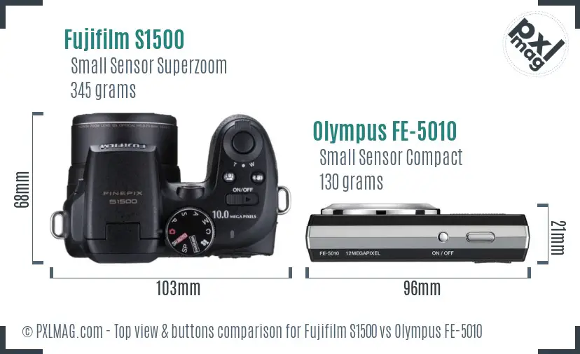 Fujifilm S1500 vs Olympus FE-5010 top view buttons comparison
