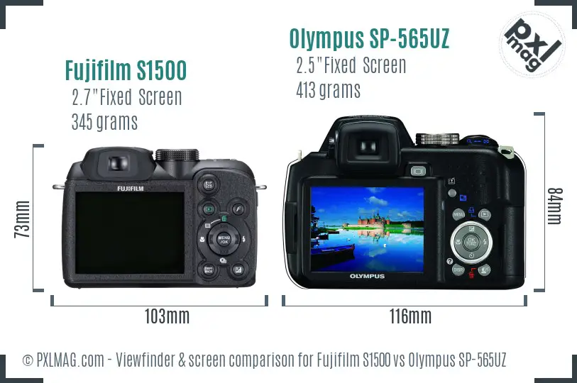 Fujifilm S1500 vs Olympus SP-565UZ Screen and Viewfinder comparison