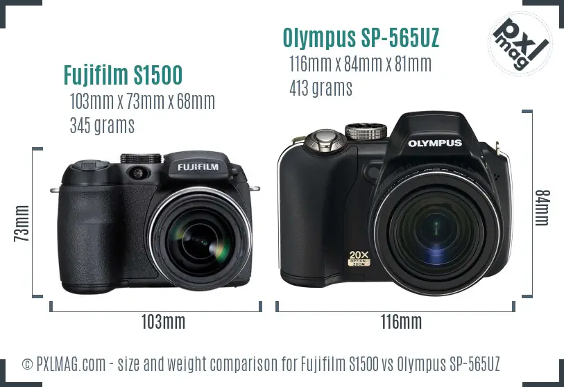 Fujifilm S1500 vs Olympus SP-565UZ size comparison