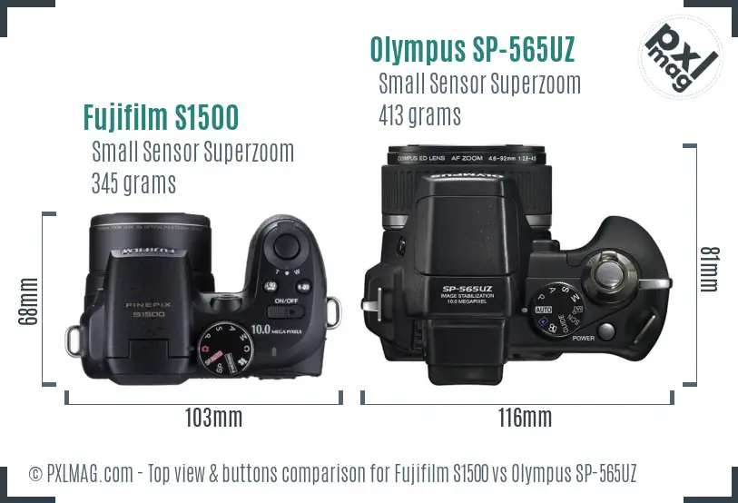 Fujifilm S1500 vs Olympus SP-565UZ top view buttons comparison