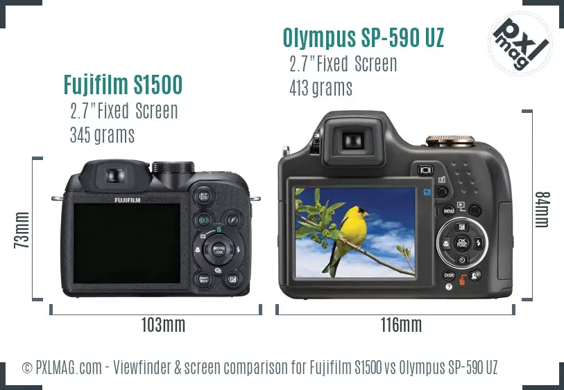 Fujifilm S1500 vs Olympus SP-590 UZ Screen and Viewfinder comparison