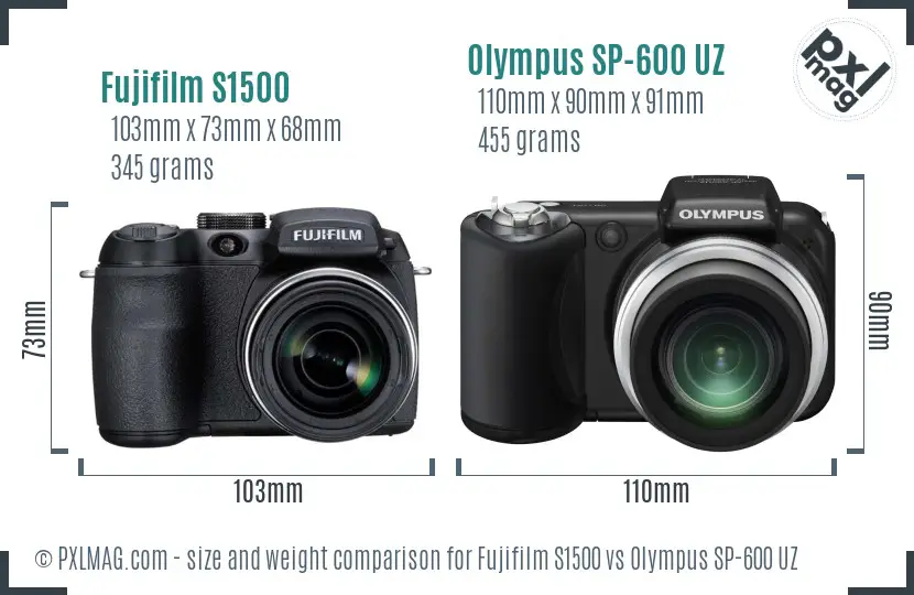 Fujifilm S1500 vs Olympus SP-600 UZ size comparison