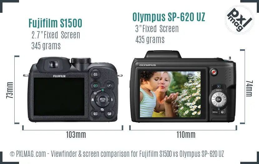 Fujifilm S1500 vs Olympus SP-620 UZ Screen and Viewfinder comparison