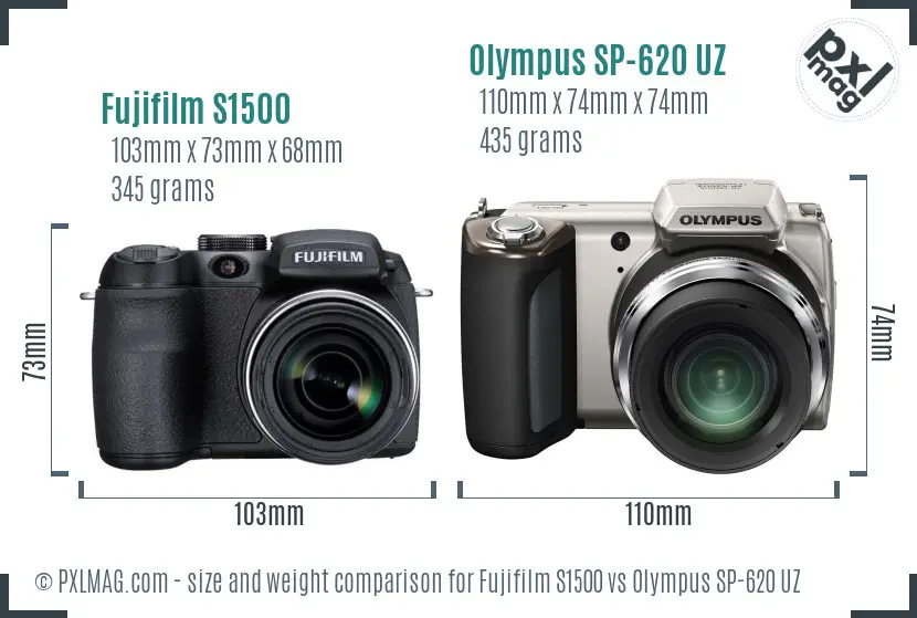 Fujifilm S1500 vs Olympus SP-620 UZ size comparison