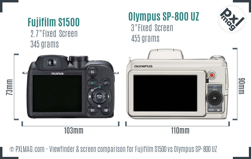 Fujifilm S1500 vs Olympus SP-800 UZ Screen and Viewfinder comparison