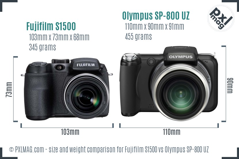 Fujifilm S1500 vs Olympus SP-800 UZ size comparison