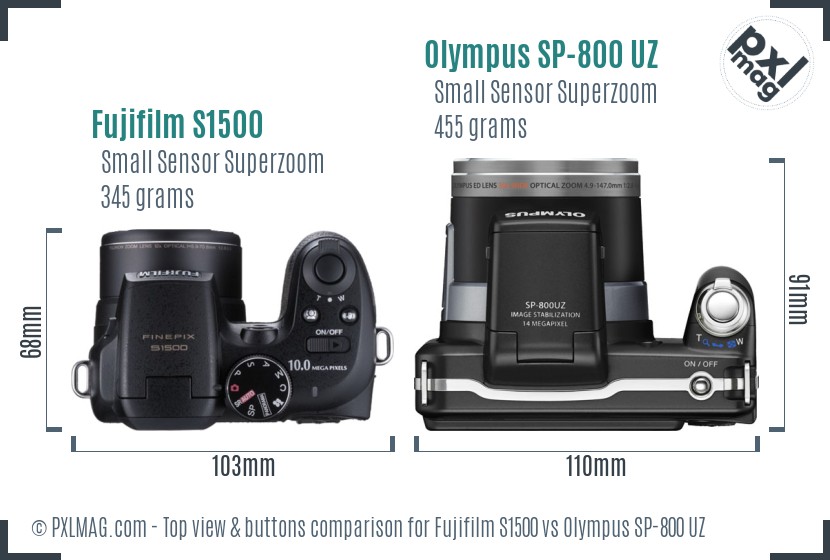 Fujifilm S1500 vs Olympus SP-800 UZ top view buttons comparison