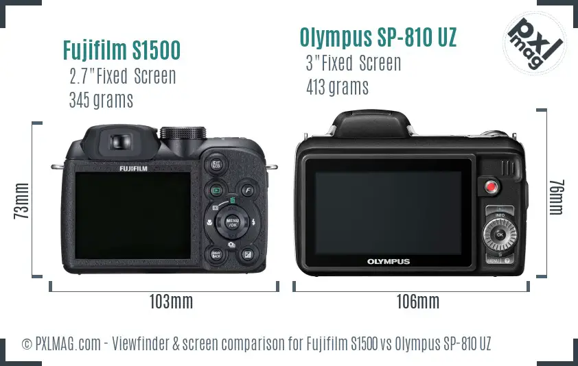 Fujifilm S1500 vs Olympus SP-810 UZ Screen and Viewfinder comparison