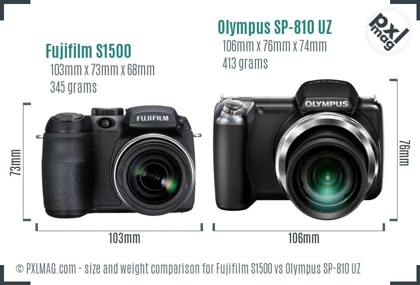 Fujifilm S1500 vs Olympus SP-810 UZ size comparison