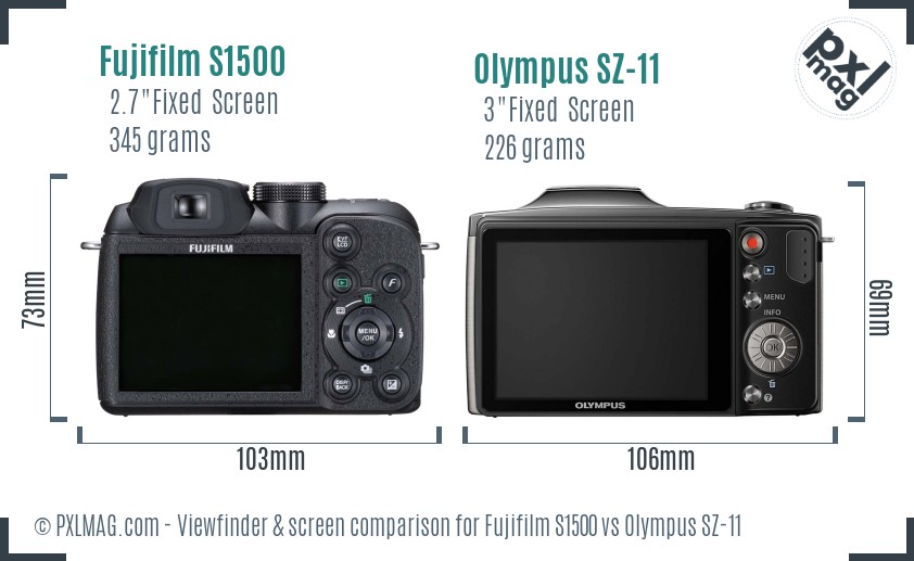 Fujifilm S1500 vs Olympus SZ-11 Screen and Viewfinder comparison