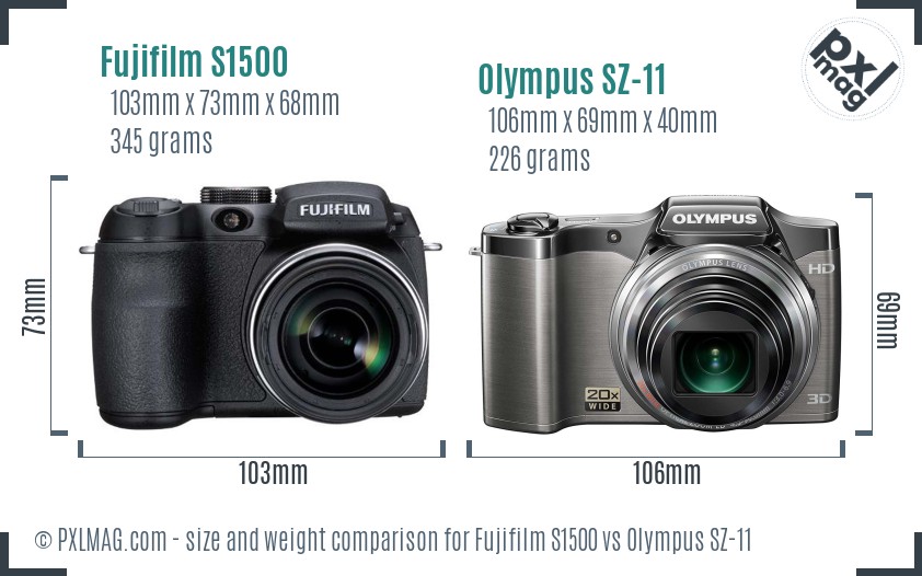 Fujifilm S1500 vs Olympus SZ-11 size comparison