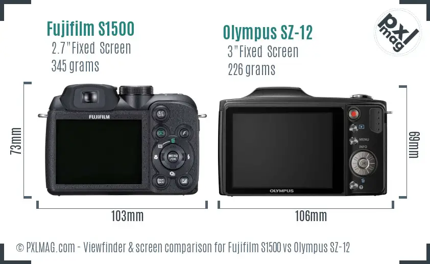 Fujifilm S1500 vs Olympus SZ-12 Screen and Viewfinder comparison