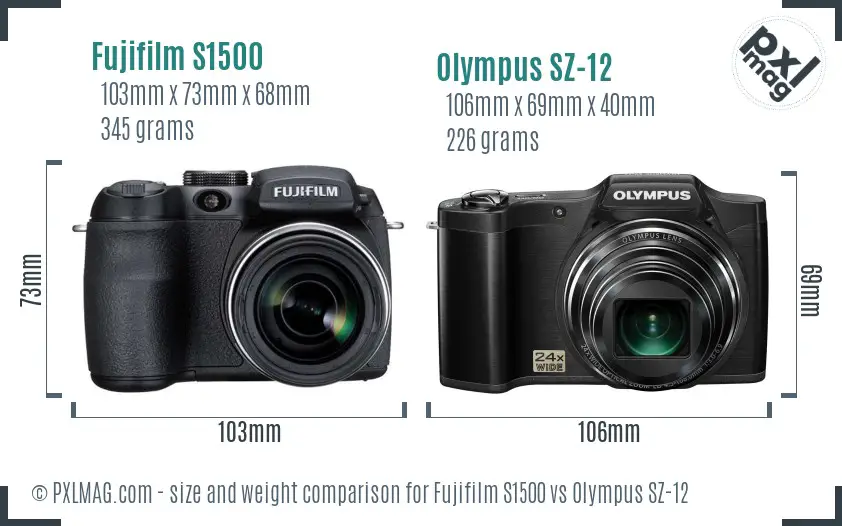 Fujifilm S1500 vs Olympus SZ-12 size comparison