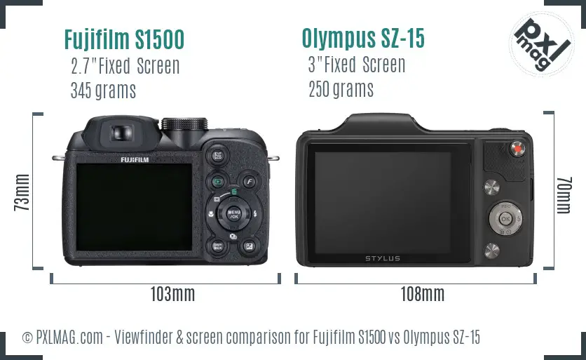 Fujifilm S1500 vs Olympus SZ-15 Screen and Viewfinder comparison
