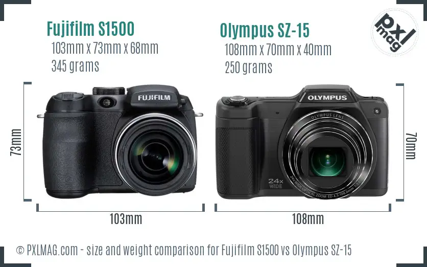 Fujifilm S1500 vs Olympus SZ-15 size comparison