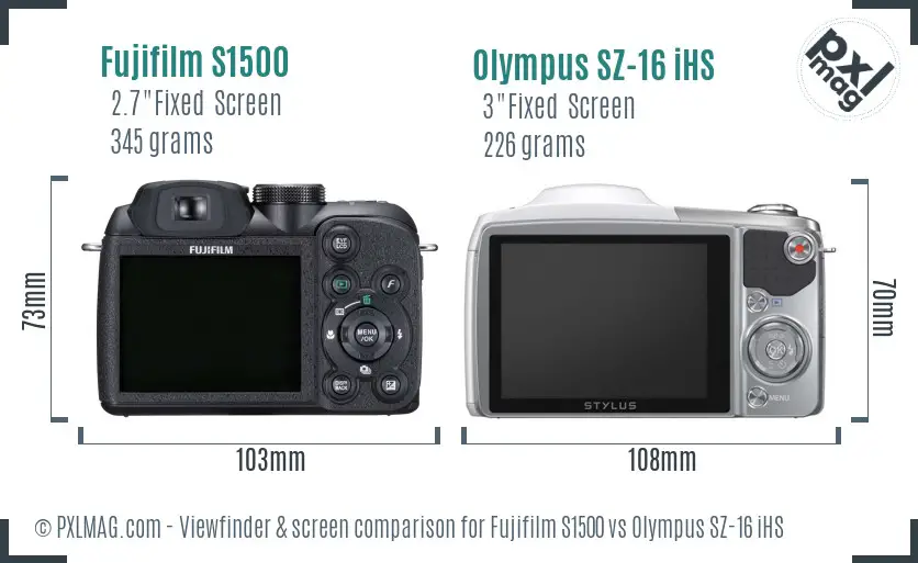 Fujifilm S1500 vs Olympus SZ-16 iHS Screen and Viewfinder comparison Fujifilm S1500 vs Olympus SZ-16 iHS Screen and Viewfinder comparison