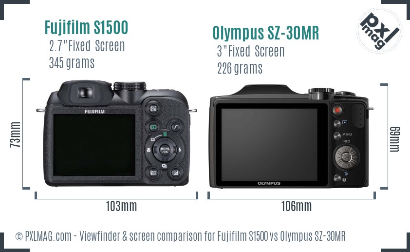 Fujifilm S1500 vs Olympus SZ-30MR Screen and Viewfinder comparison